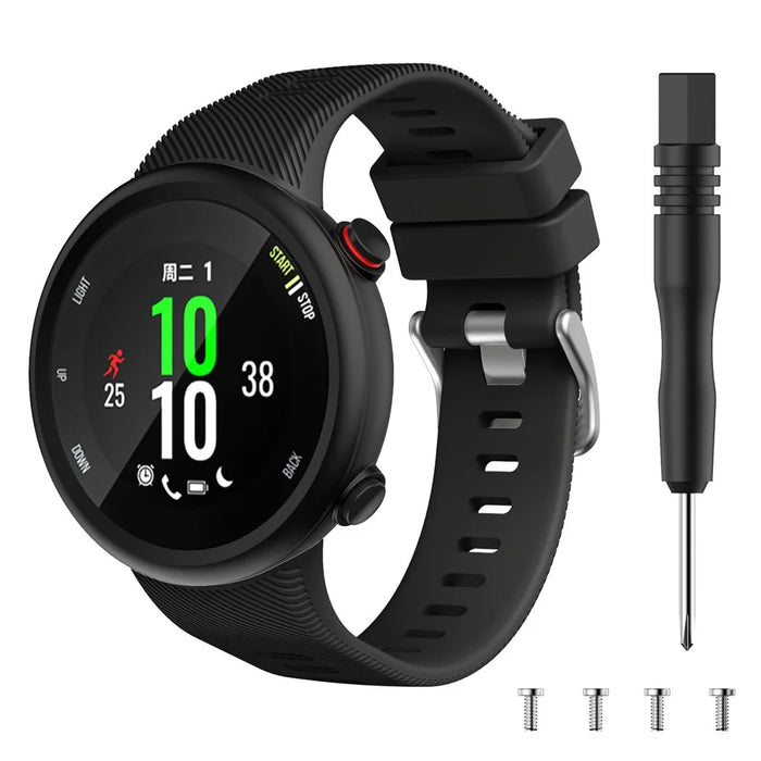 Silicone Watchband Strap Silver Buckle for Garmin Forerunner 45 - Black - 1