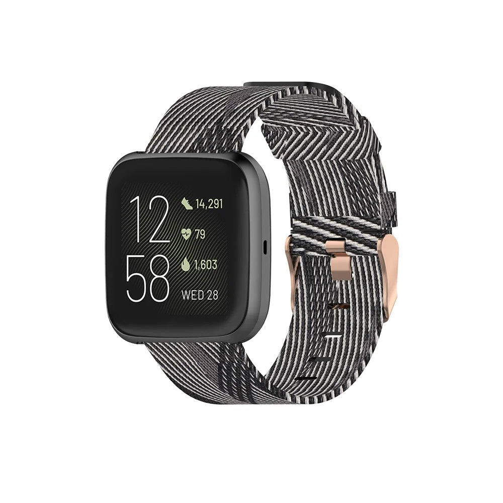 Nylon Braided Watch Band for Fitbit Versa 2/Versa Lite/Versa Blaze, Adjustable Wrist Strap Replacement - Black Stripe - 2