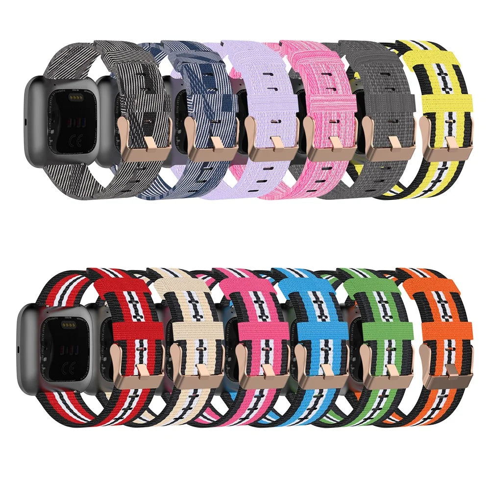 Nylon Braided Watch Band for Fitbit Versa 2/Versa Lite/Versa Blaze, Adjustable Wrist Strap Replacement - Black Stripe - 6