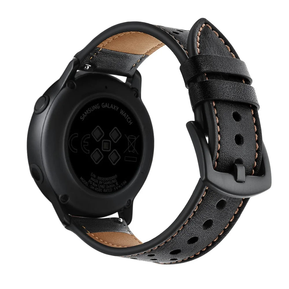 20mm Quality Genuine Leather Watch Band Replacement for Samsung Galaxy Watch4 Classic 46mm 42mm/Galaxy Watch4 44mm 40mm/Galaxy Watch Active 2/1 - Black - 5