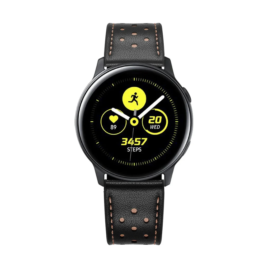 20mm Quality Genuine Leather Watch Band Replacement for Samsung Galaxy Watch4 Classic 46mm 42mm/Galaxy Watch4 44mm 40mm/Galaxy Watch Active 2/1 - Black - 7