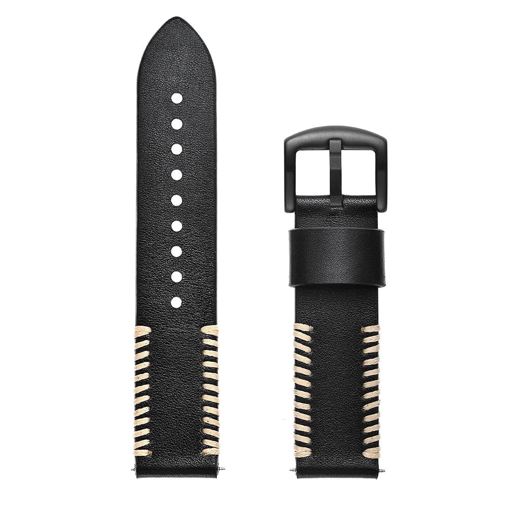 20mm Genuine Leather Watch Band Replacement for Samsung Galaxy Watch4 Classic 46mm 42mm/Galaxy Watch4 44mm 40mm/Galaxy Watch Active 2/1 - Black - 1