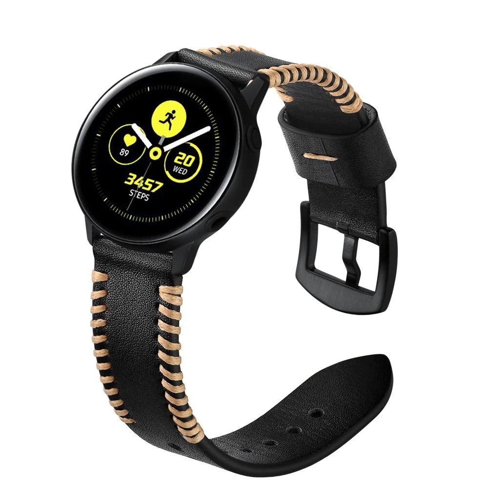 20mm Genuine Leather Watch Band Replacement for Samsung Galaxy Watch4 Classic 46mm 42mm/Galaxy Watch4 44mm 40mm/Galaxy Watch Active 2/1 - Black - 5