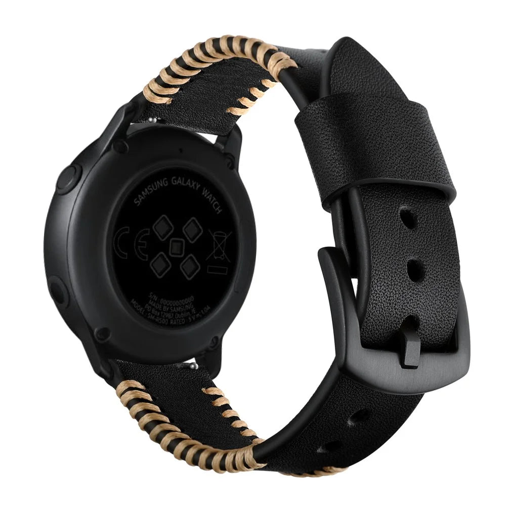 20mm Genuine Leather Watch Band Replacement for Samsung Galaxy Watch4 Classic 46mm 42mm/Galaxy Watch4 44mm 40mm/Galaxy Watch Active 2/1 - Black - 6