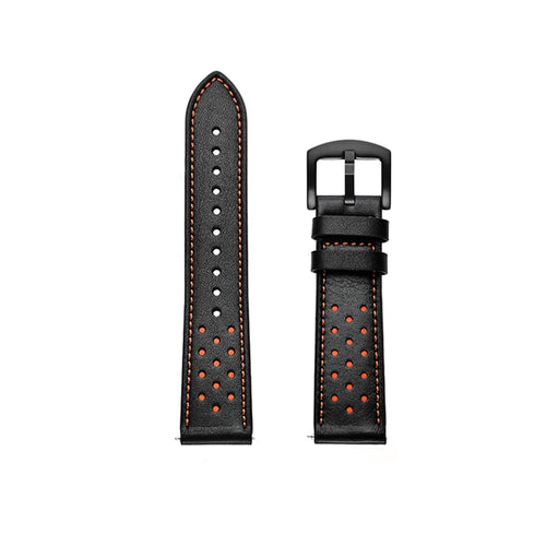 For Huawei Watch GT 2/1 with Holes Cowhide Genuine Leather Watch Band 22mm - Black - 1