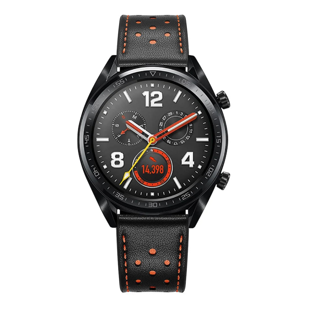 For Huawei Watch GT 2/1 with Holes Cowhide Genuine Leather Watch Band 22mm - Black - 4
