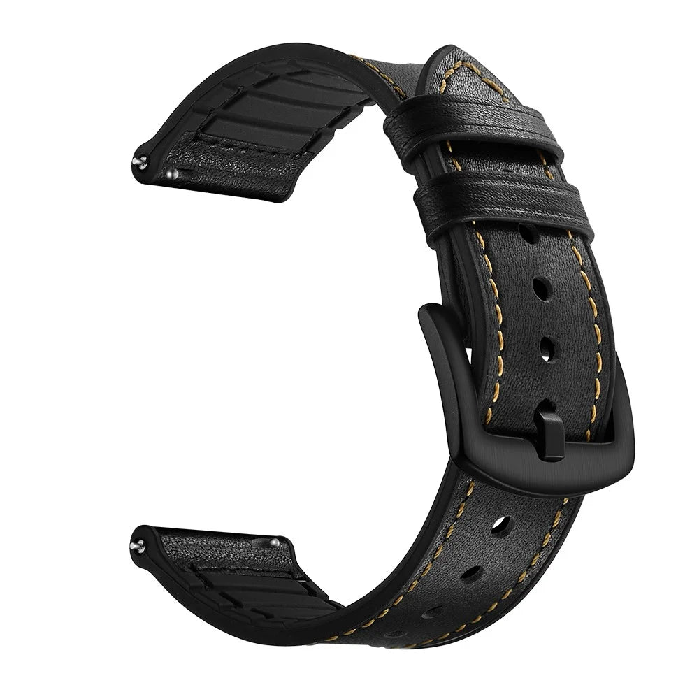 22mm Genuine Leather Coated Silicone 22mm Watch Strap for Huawei Watch GT 2/1  / Honor Magic - Black - 1
