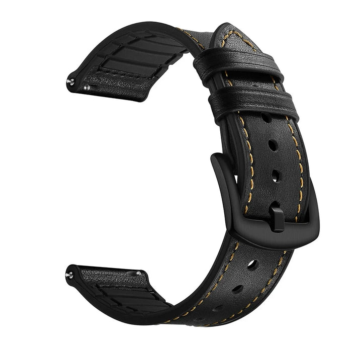 22mm Genuine Leather Coated Silicone 22mm Watch Strap for Huawei Watch GT 2/1  / Honor Magic - Black - 1