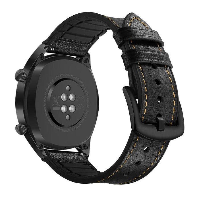 22mm Genuine Leather Coated Silicone 22mm Watch Strap for Huawei Watch GT 2/1  / Honor Magic - Black - 2