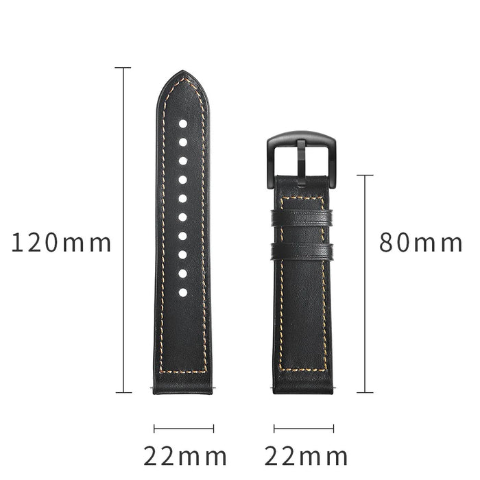 22mm Genuine Leather Coated Silicone 22mm Watch Strap for Huawei Watch GT 2/1  / Honor Magic - Black - 5