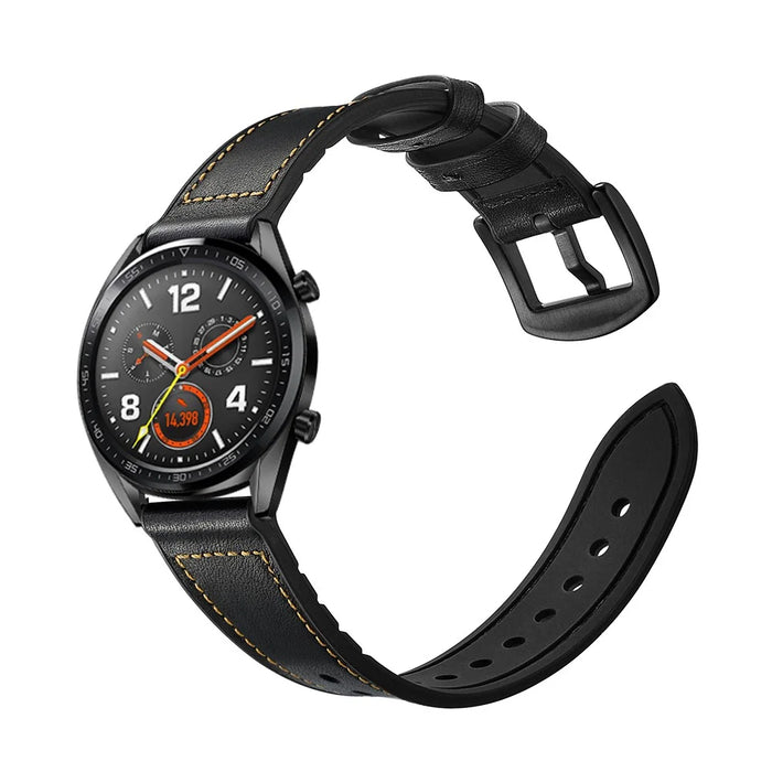 22mm Genuine Leather Coated Silicone 22mm Watch Strap for Huawei Watch GT 2/1  / Honor Magic - Black - 6