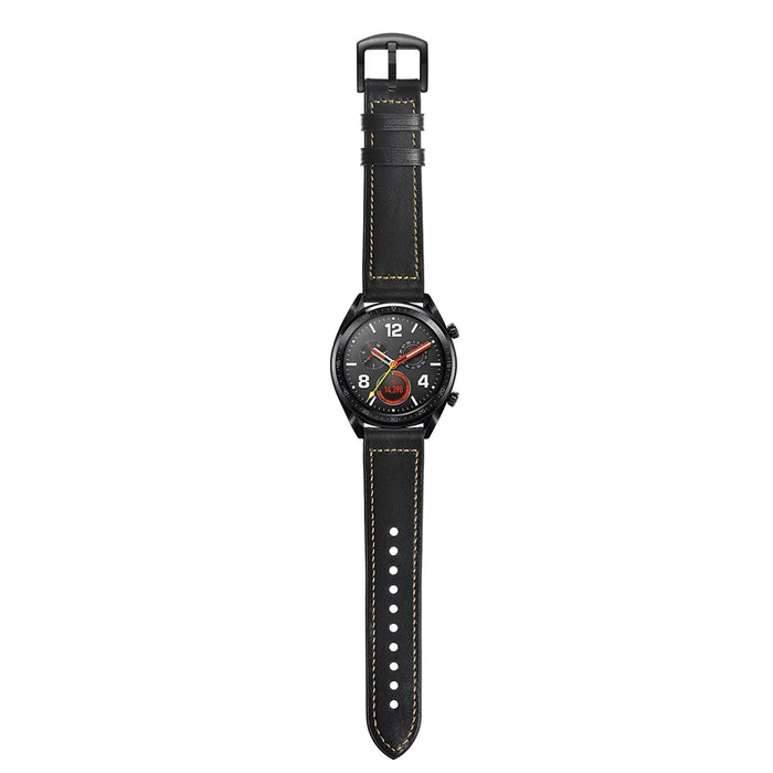 22mm Genuine Leather Coated Silicone 22mm Watch Strap for Huawei Watch GT 2/1  / Honor Magic - Black - 7