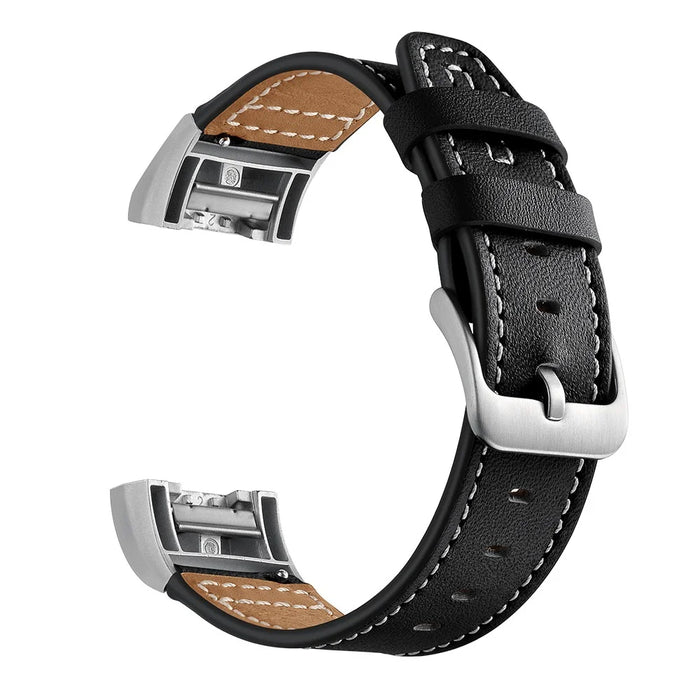 Genuine Leather Coated Watch Band for Fitbit Charge 2 - Black - 1
