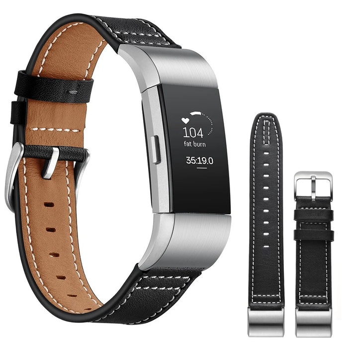 Genuine Leather Coated Watch Band for Fitbit Charge 2 - Black - 3
