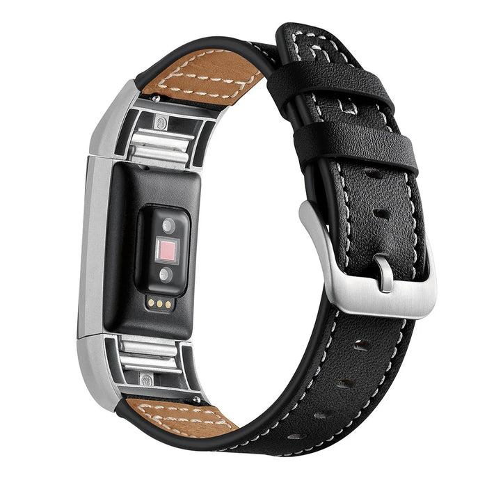 Genuine Leather Coated Watch Band for Fitbit Charge 2 - Black - 5