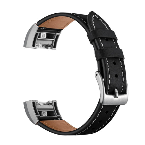 Genuine Leather Coated Smart Watch Band for Fitbit Charge 2 - Black - 1