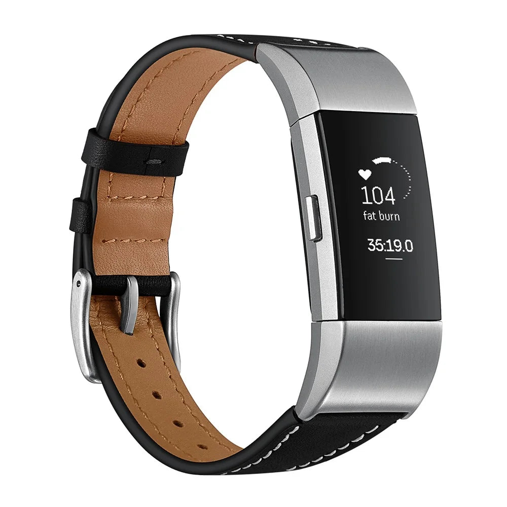 Genuine Leather Coated Smart Watch Band for Fitbit Charge 2 - Black - 2