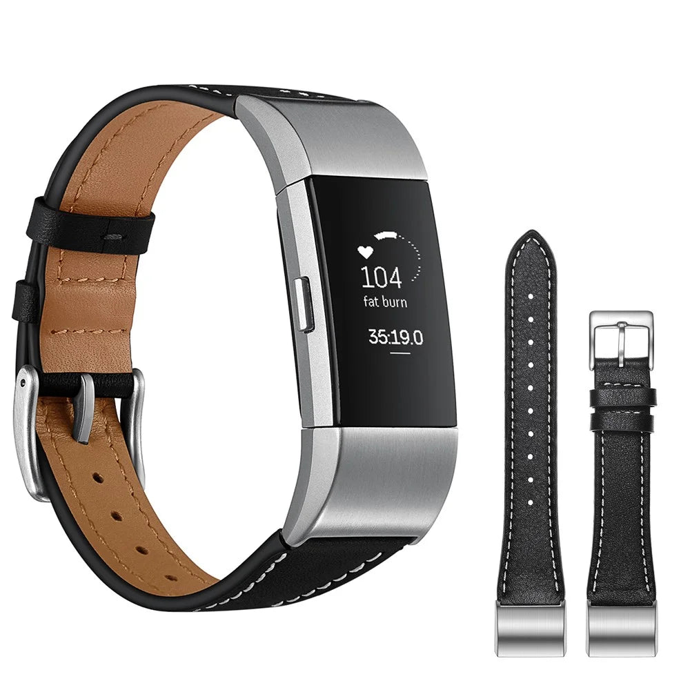 Genuine Leather Coated Smart Watch Band for Fitbit Charge 2 - Black - 3