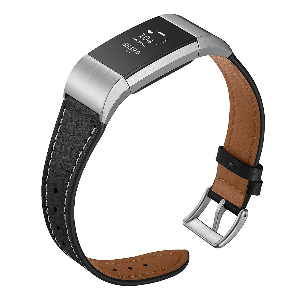 Genuine Leather Coated Smart Watch Band for Fitbit Charge 2 - Black - 4