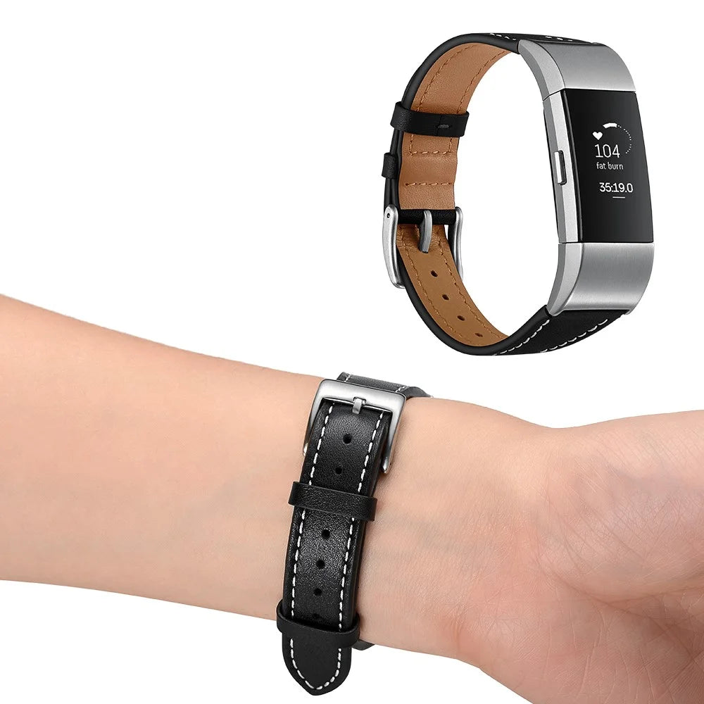 Genuine Leather Coated Smart Watch Band for Fitbit Charge 2 - Black - 6