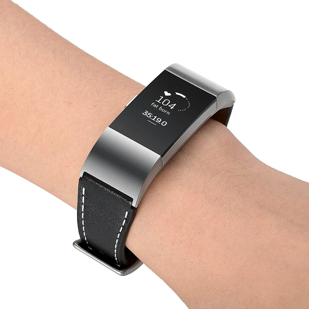 Genuine Leather Coated Smart Watch Band for Fitbit Charge 2 - Black - 7