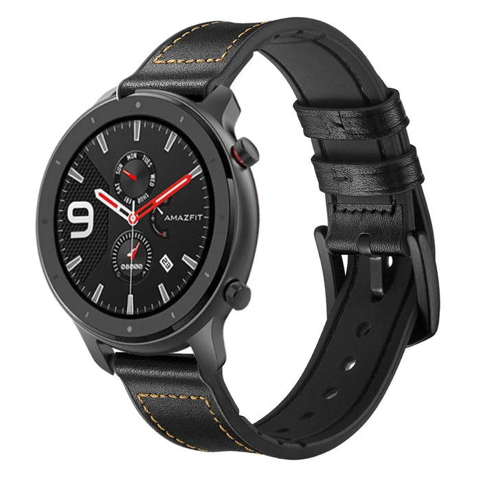 22mm Genuine Leather Coated Silicone Wrist Strap for Huami Amazfit GTR 47mm - Black - 4