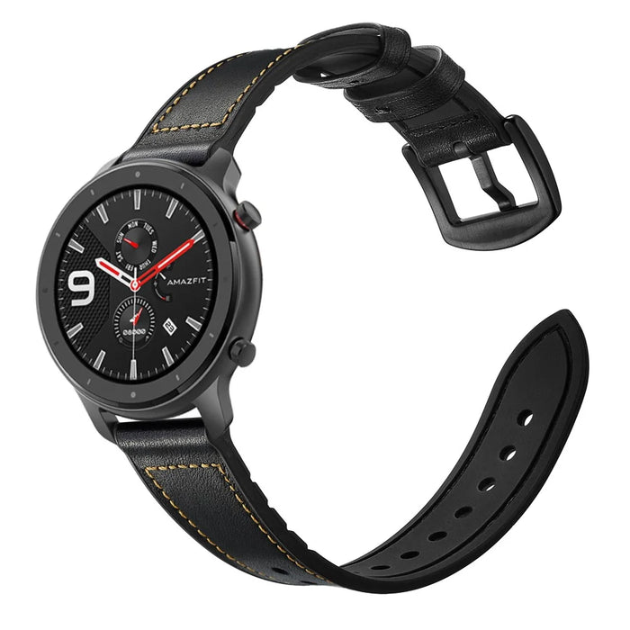 22mm Genuine Leather Coated Silicone Wrist Strap for Huami Amazfit GTR 47mm - Black - 5