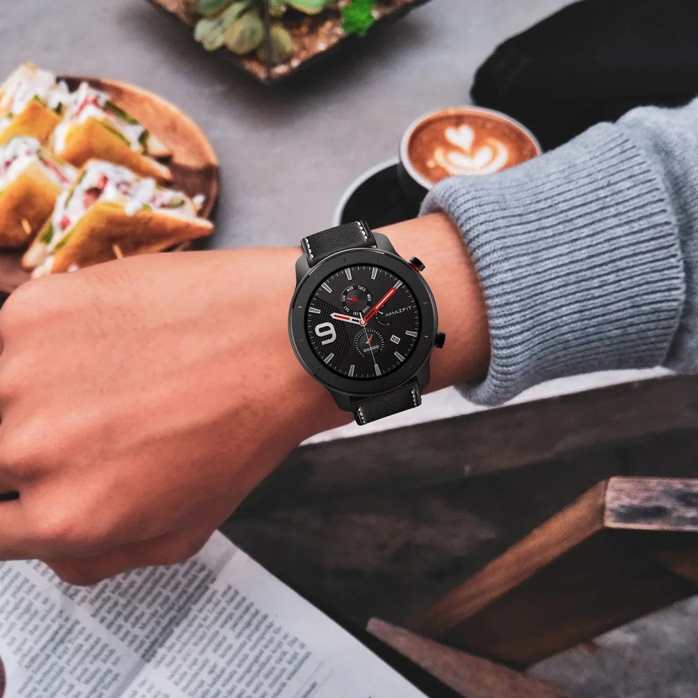 20mm Genuine Leather Watch Strap for Huami Amazfit GTR 42mm - Black Butterfly Buckle / Black - 6