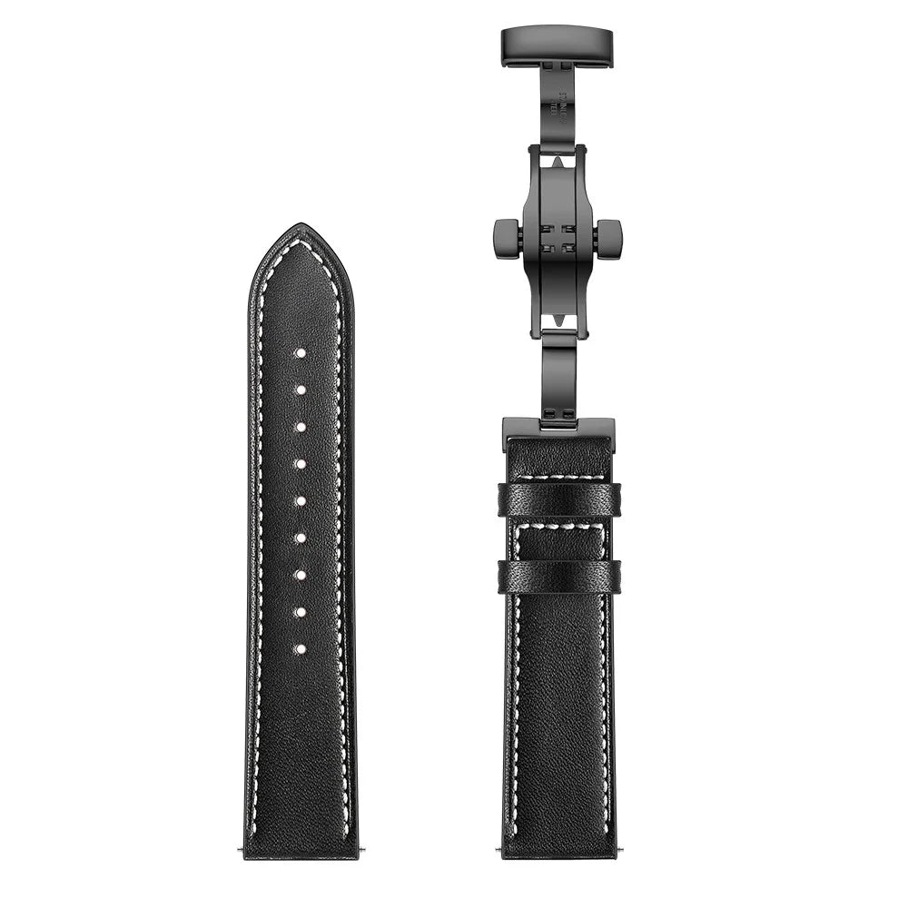 Genuine Leather Watch Band 22mm for Huami Amazfit GTR 47mm - Black Butterfly Buckle / Black - 1