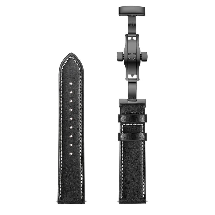 Genuine Leather Watch Band 22mm for Huami Amazfit GTR 47mm - Black Butterfly Buckle / Black - 1