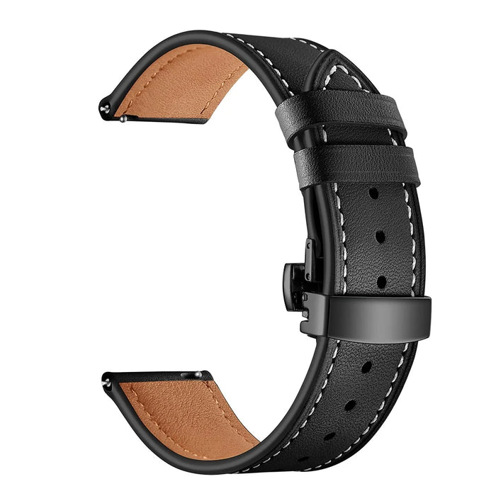 Genuine Leather Watch Band 22mm for Huami Amazfit GTR 47mm - Black Butterfly Buckle / Black - 3