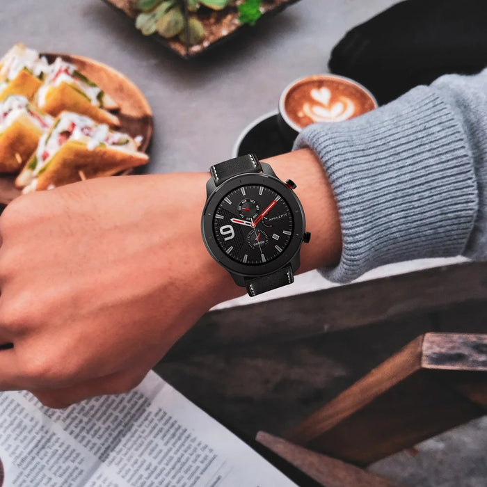 Genuine Leather Watch Band 22mm for Huami Amazfit GTR 47mm - Black Butterfly Buckle / Black - 6