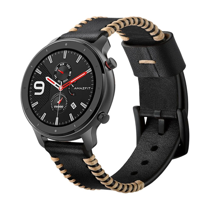 20mm Genuine Leather Watch Strap Replacement Band for Huami Amazfit GTR 42mm - Black - 3