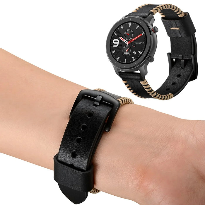 20mm Genuine Leather Watch Strap Replacement Band for Huami Amazfit GTR 42mm - Black - 6