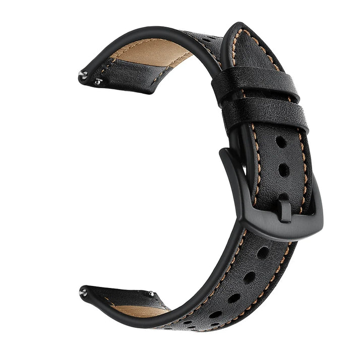 22mm Stitching Decor Top-layer Genuine Leather Smart Watch Band Replacement for Huami Amazfit GTR 47mm - Black - 1
