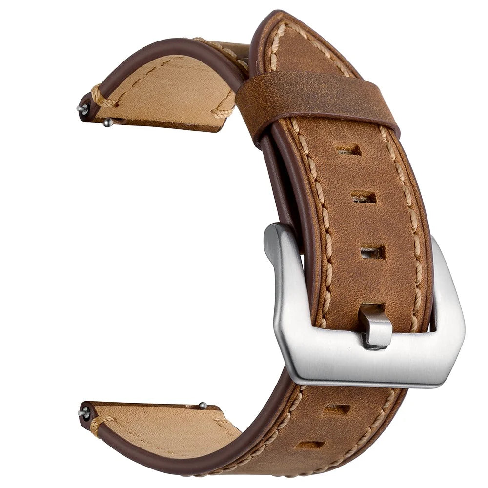 Genuine Leather Smart Watch Band for Huami Amazfit Watch 2/1 22mm- Brown - 1