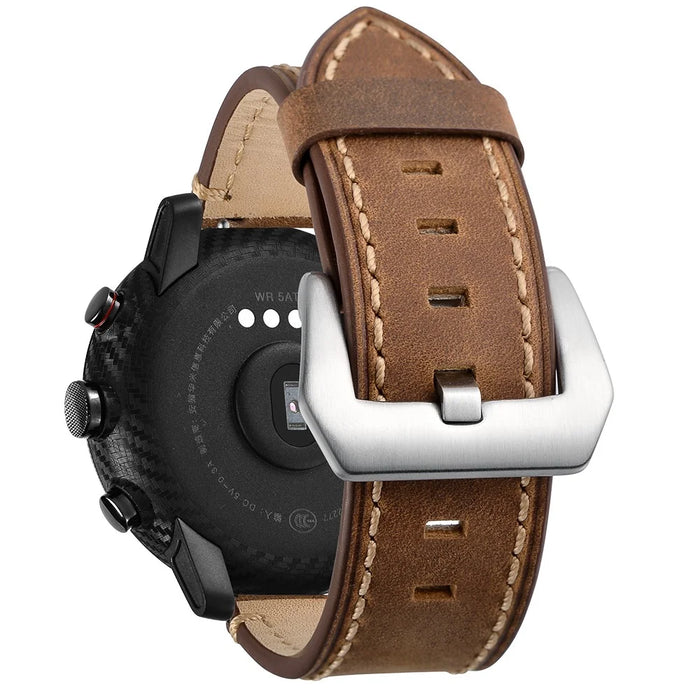 Genuine Leather Smart Watch Band for Huami Amazfit Watch 2/1 22mm- Brown - 4