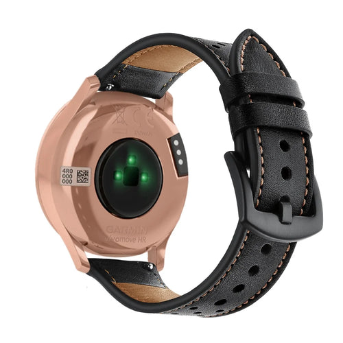 20mm Genuine Leather Watch Band Strap 20mm for Garmin vivoactive 3/vivomove HR - Black - 1