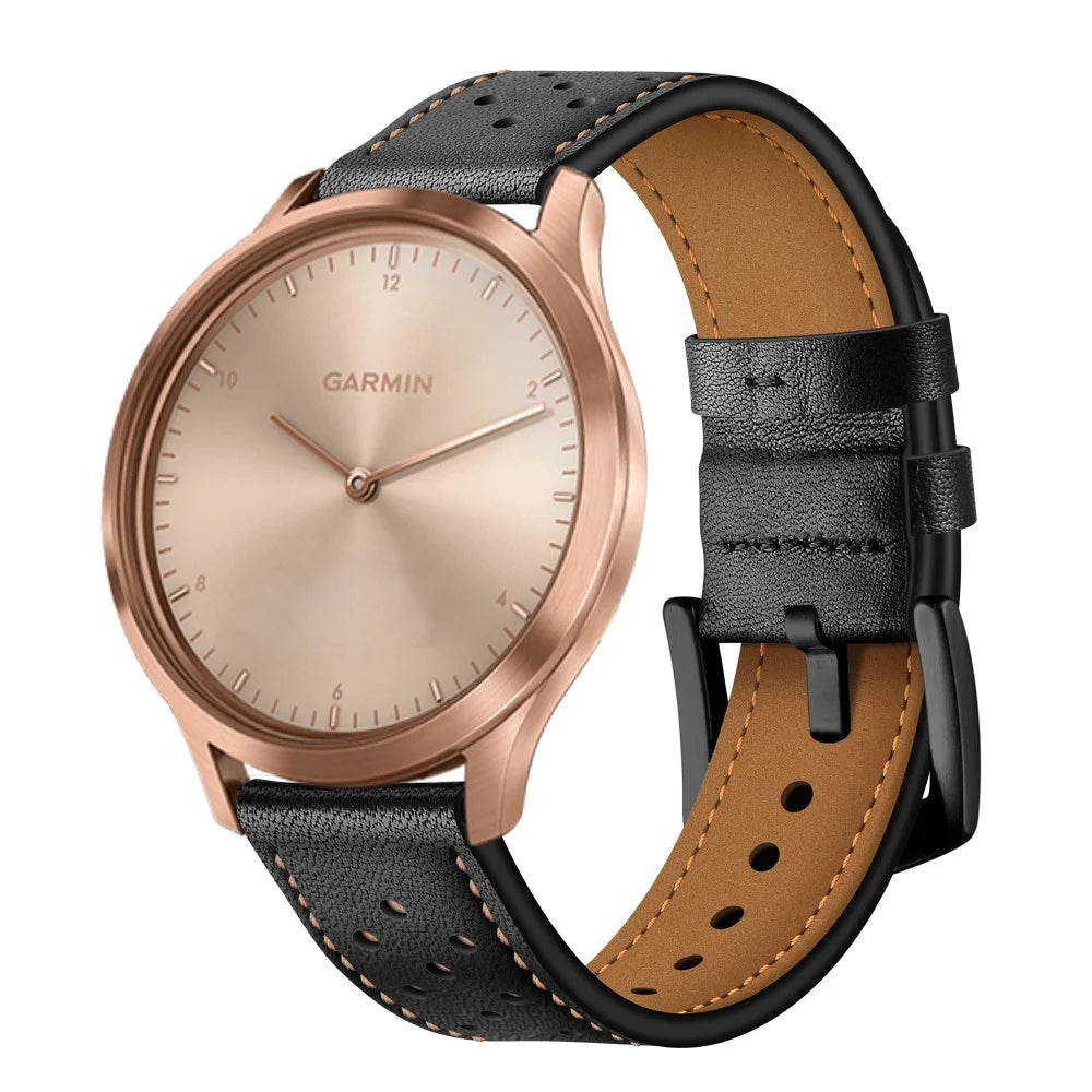 20mm Genuine Leather Watch Band Strap 20mm for Garmin vivoactive 3/vivomove HR - Black - 3