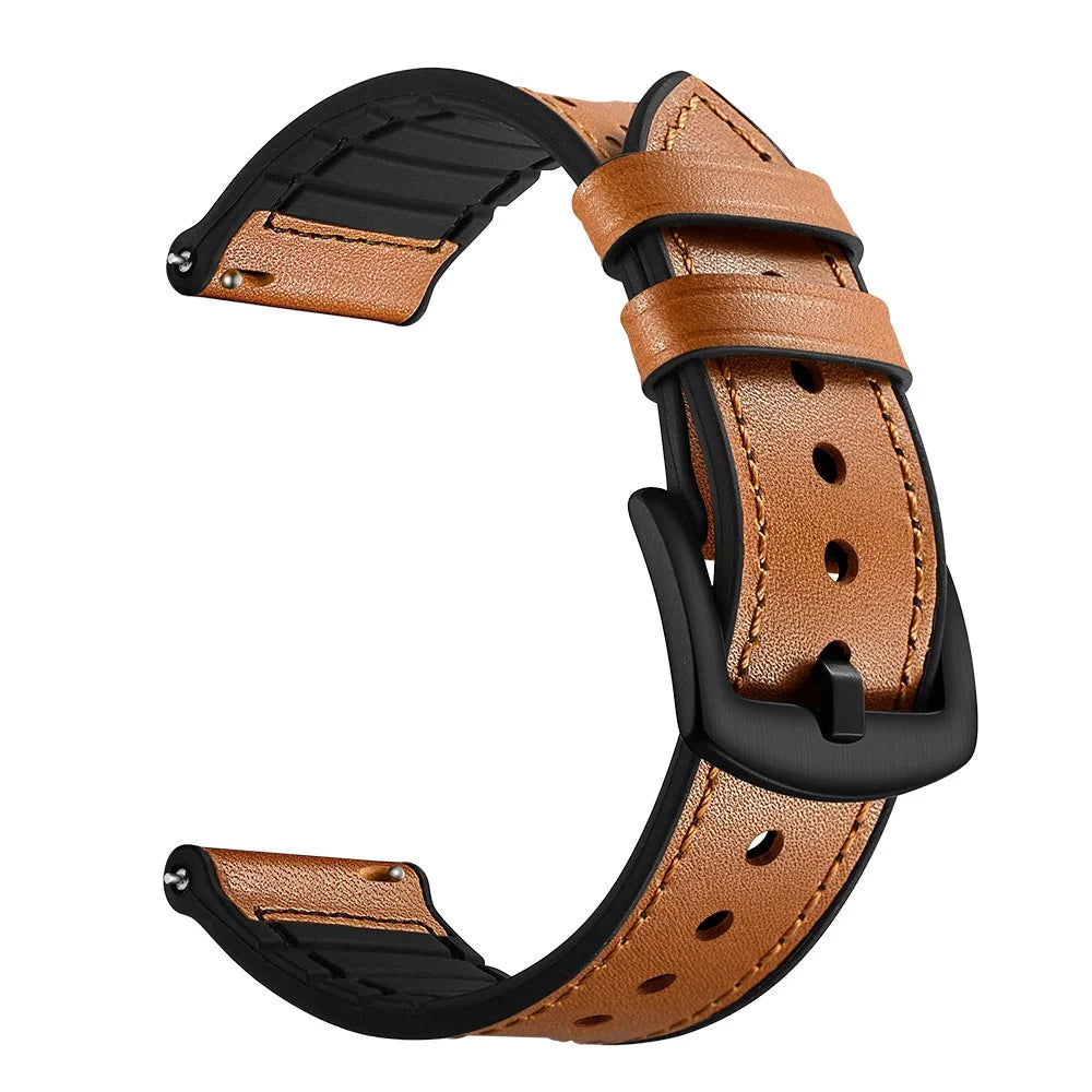 For Huami Amazfit Watch 2 with Holes Silicone Surface Cowhide Genuine Leather Smart Watch Band - Brown - 1