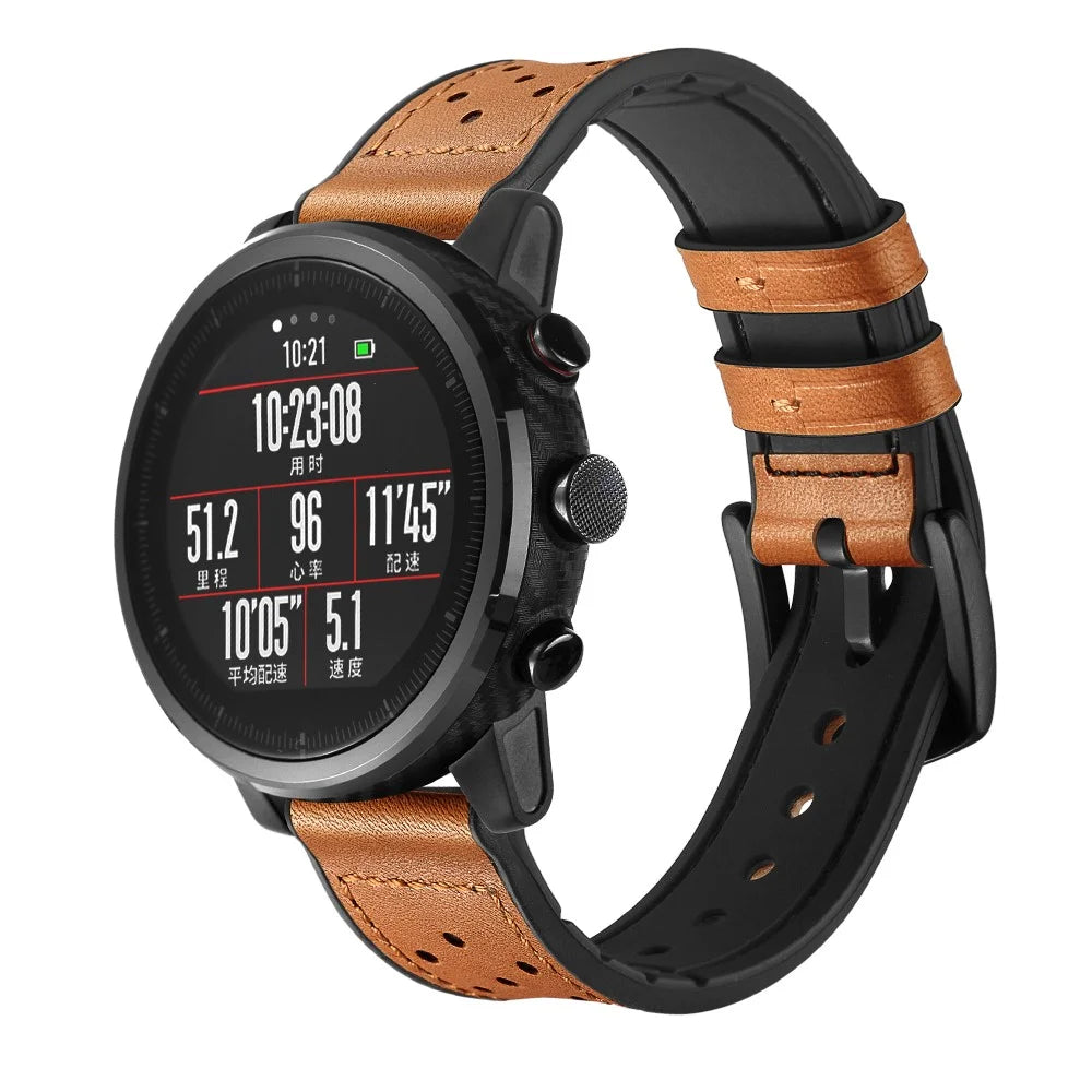For Huami Amazfit Watch 2 with Holes Silicone Surface Cowhide Genuine Leather Smart Watch Band - Brown - 2