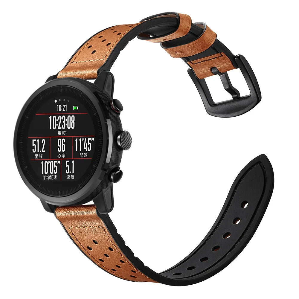 For Huami Amazfit Watch 2 with Holes Silicone Surface Cowhide Genuine Leather Smart Watch Band - Brown - 3