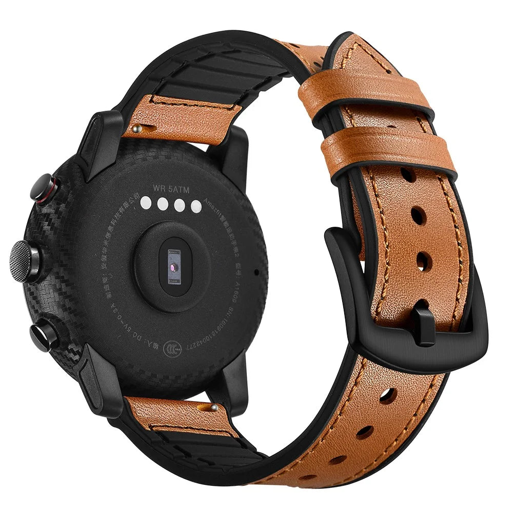 For Huami Amazfit Watch 2 with Holes Silicone Surface Cowhide Genuine Leather Smart Watch Band - Brown - 4