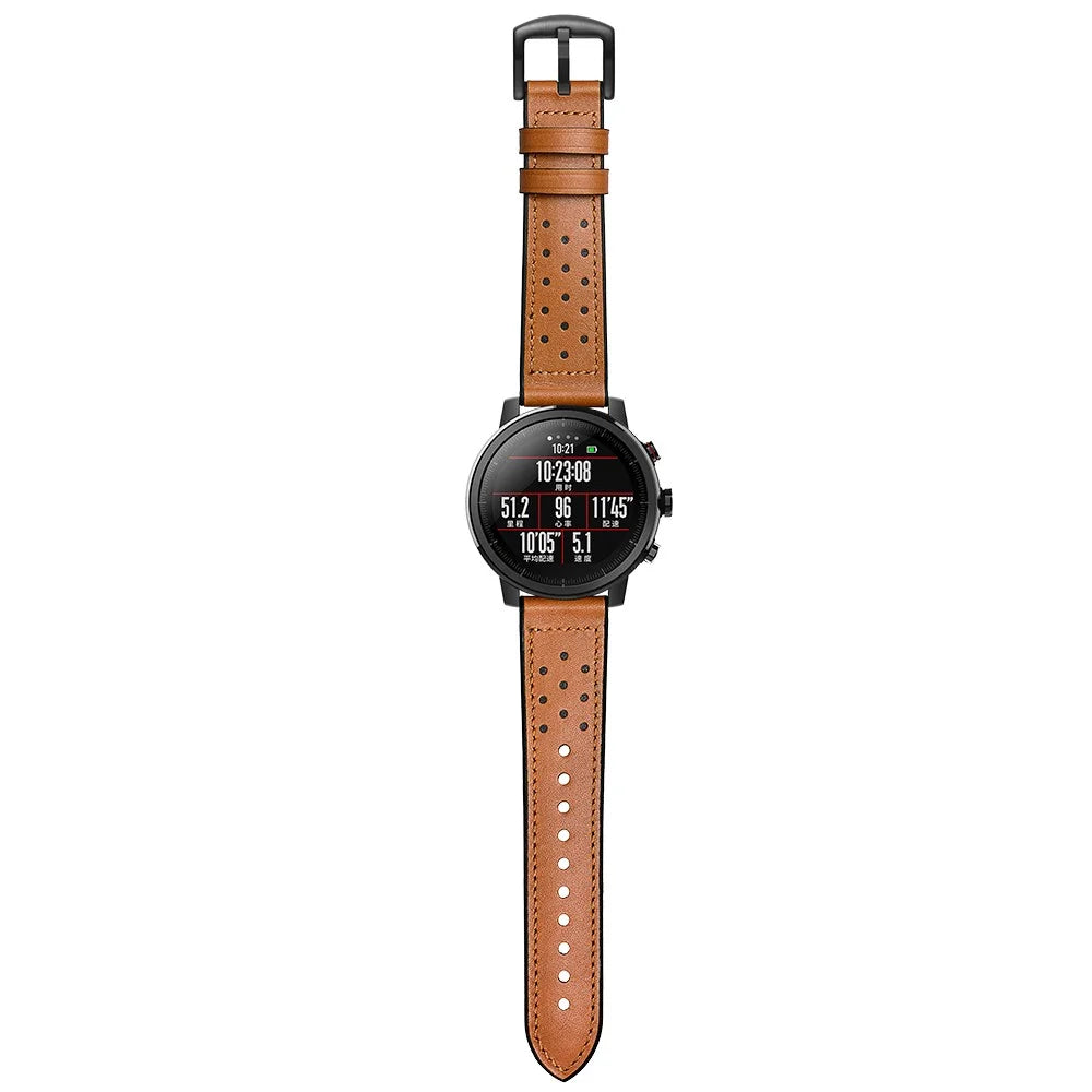 For Huami Amazfit Watch 2 with Holes Silicone Surface Cowhide Genuine Leather Smart Watch Band - Brown - 5