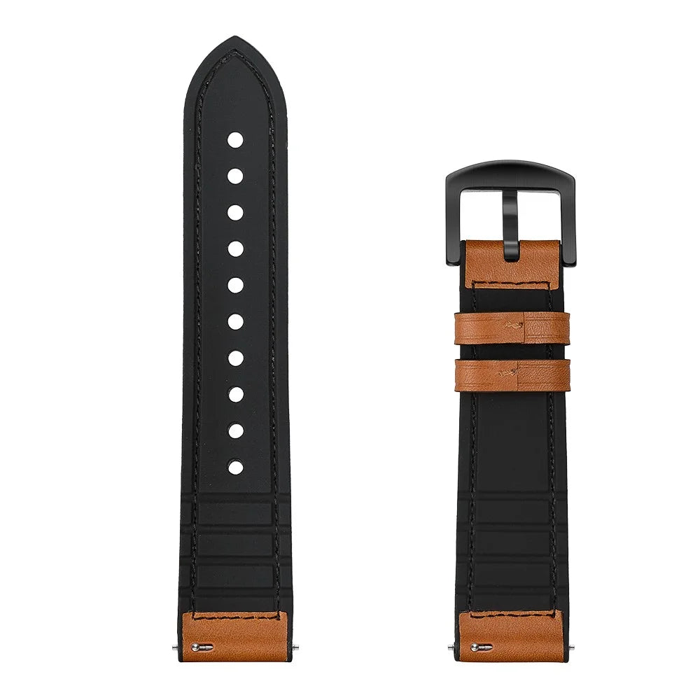 For Huami Amazfit Watch 2 with Holes Silicone Surface Cowhide Genuine Leather Smart Watch Band - Brown - 7