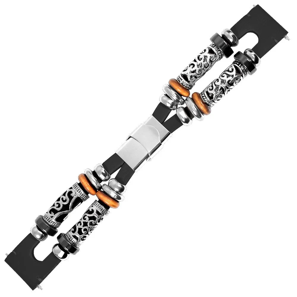 20mm Handmade Cowhide Leather Bead DIY Retro Watch Strap for Amazfit GTR 42mm etc. - Black - 1