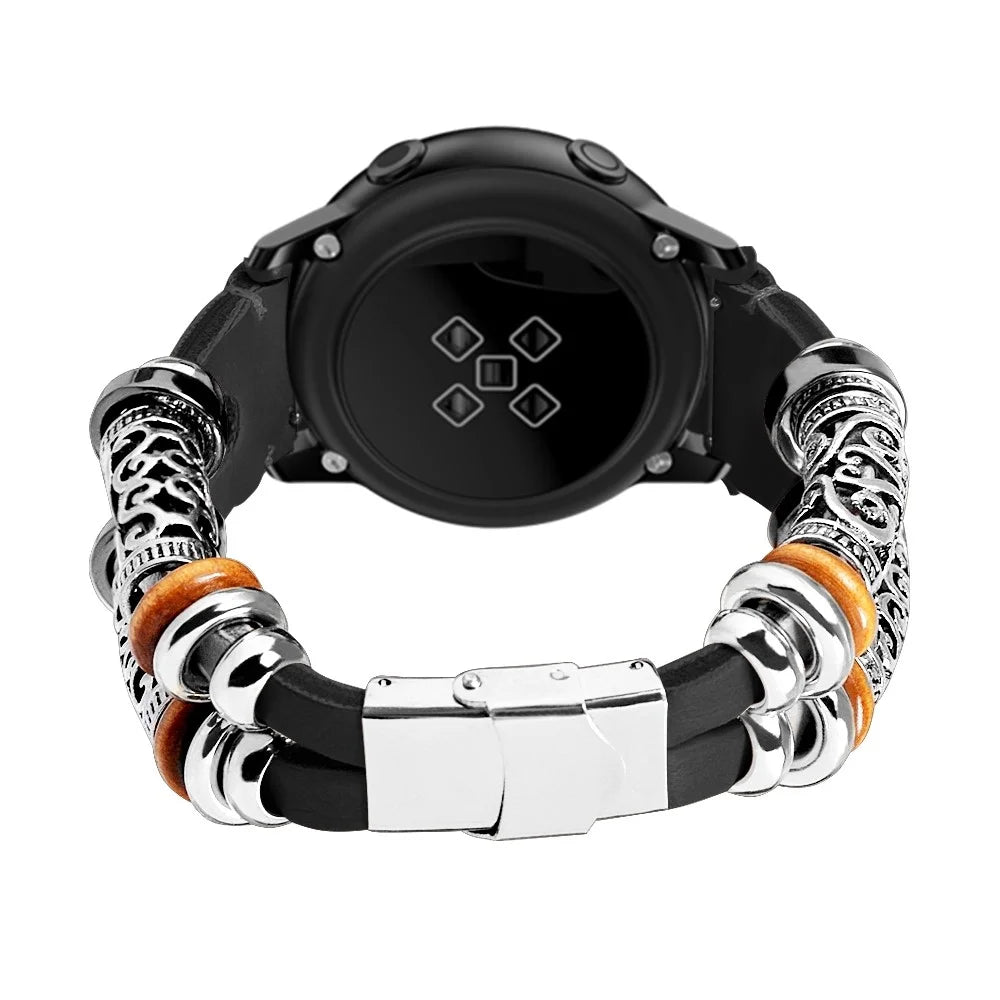 22mm Handmade Retro Cowhide Leather Bead DIY Watch Band for Huami Amazfit GTR 47mm/Samsung Galaxy Watch 46mm etc. - Black - 2