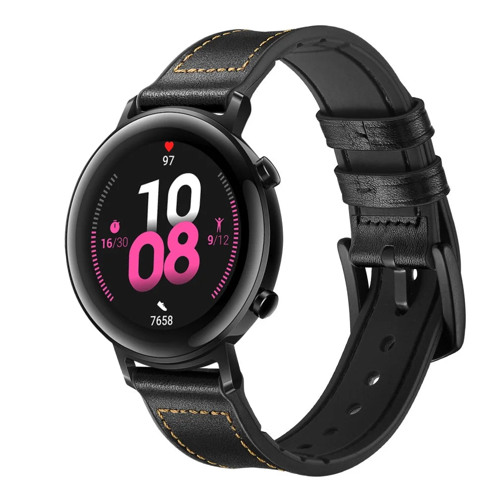 20mm Genuine Leather Coated Silicone Smart Watch Strap for Huawei Watch GT2 42mm - Black - 2