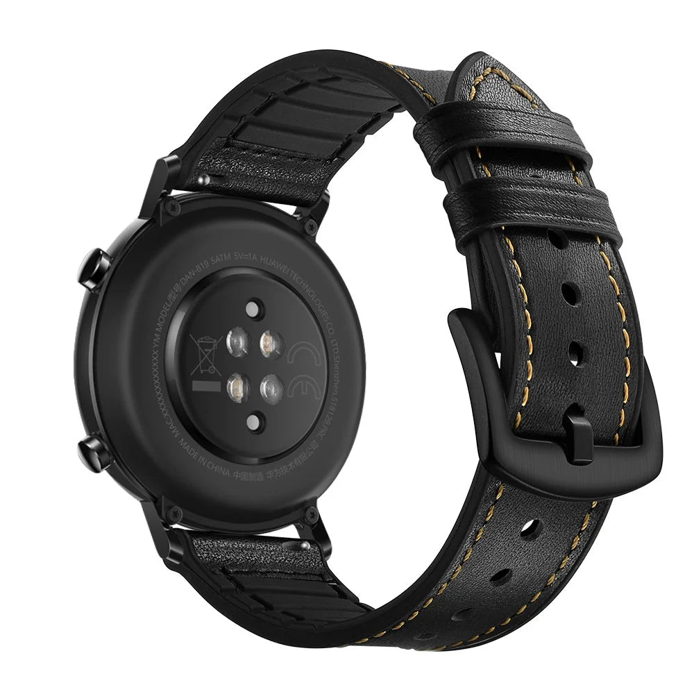 20mm Genuine Leather Coated Silicone Smart Watch Strap for Huawei Watch GT2 42mm - Black - 3