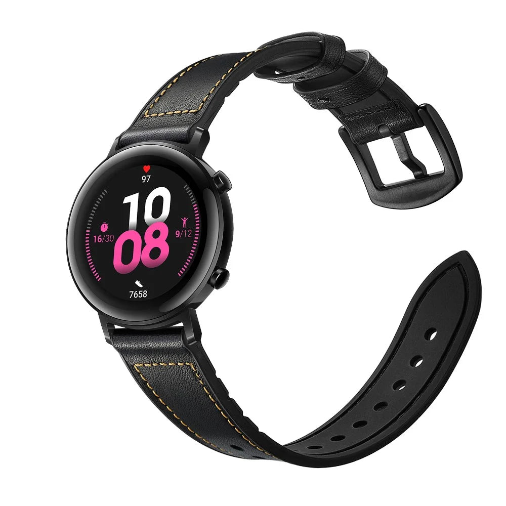 20mm Genuine Leather Coated Silicone Smart Watch Strap for Huawei Watch GT2 42mm - Black - 4